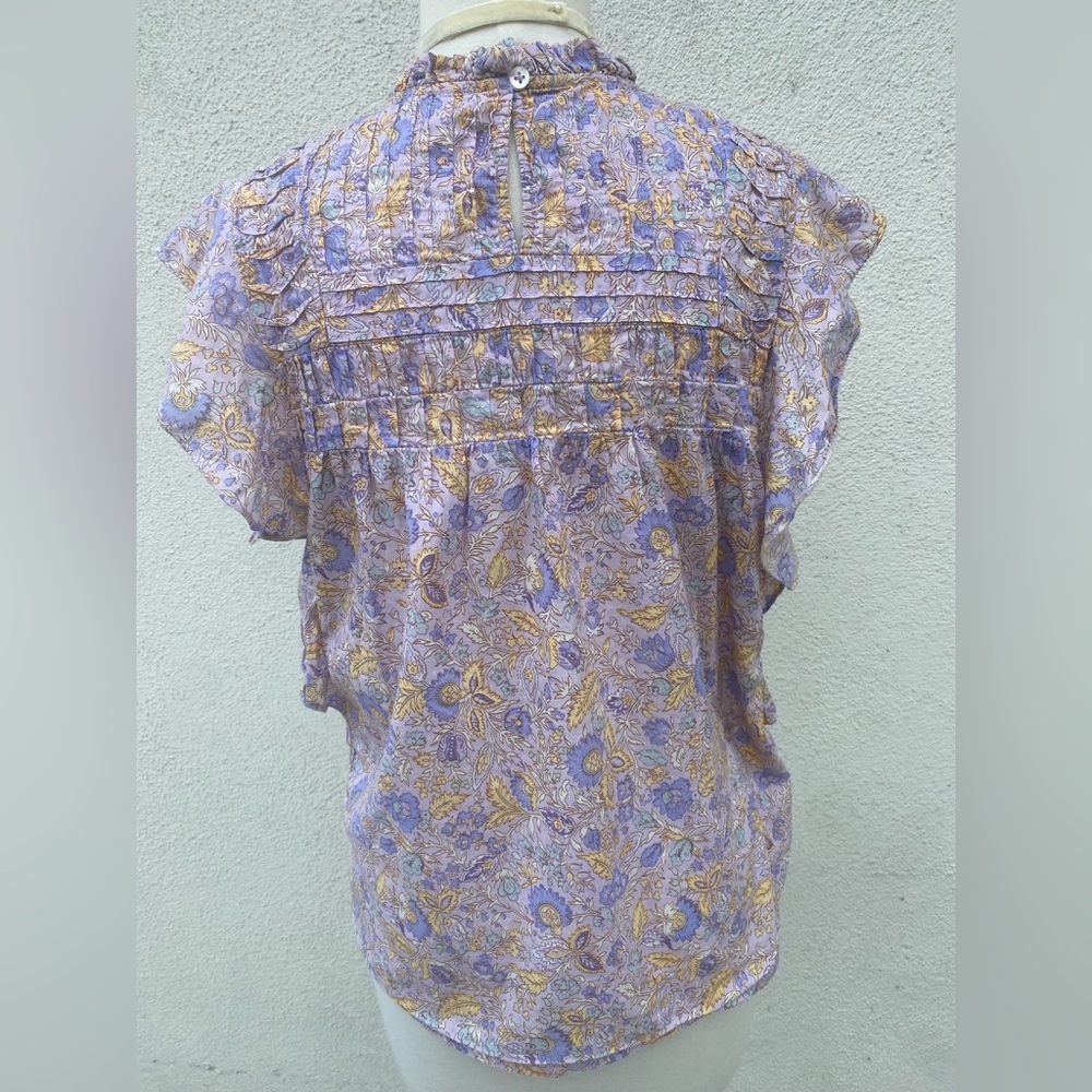 Floral Ruffle Sleeve Top - Purple and Yellow